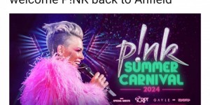 【千亿体育】官方：美国女歌手P!NK将在安菲尔德开演唱会，时间6月24日25日
