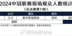 【千亿体育】2024中冠联赛现场观众人数统计（总决赛第11轮） ​​​