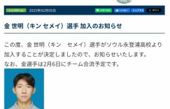 【千亿体育】官方：19岁中国球员金世明加盟J3球队鸟取飞翔，将身披28号球衣