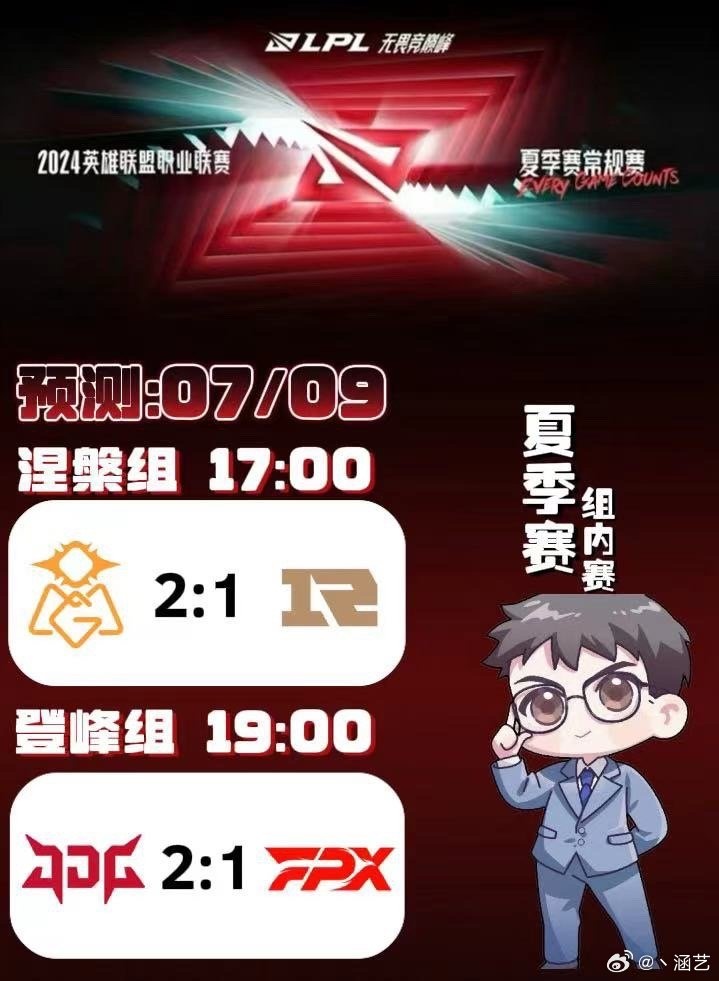 涵艺明日赛果预测：OMG 2-1 RNG；JDG 2-1 FPX